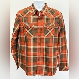 HERITAGE 1981 Orange and Brown plaid long sleeve button Down Shirt size M